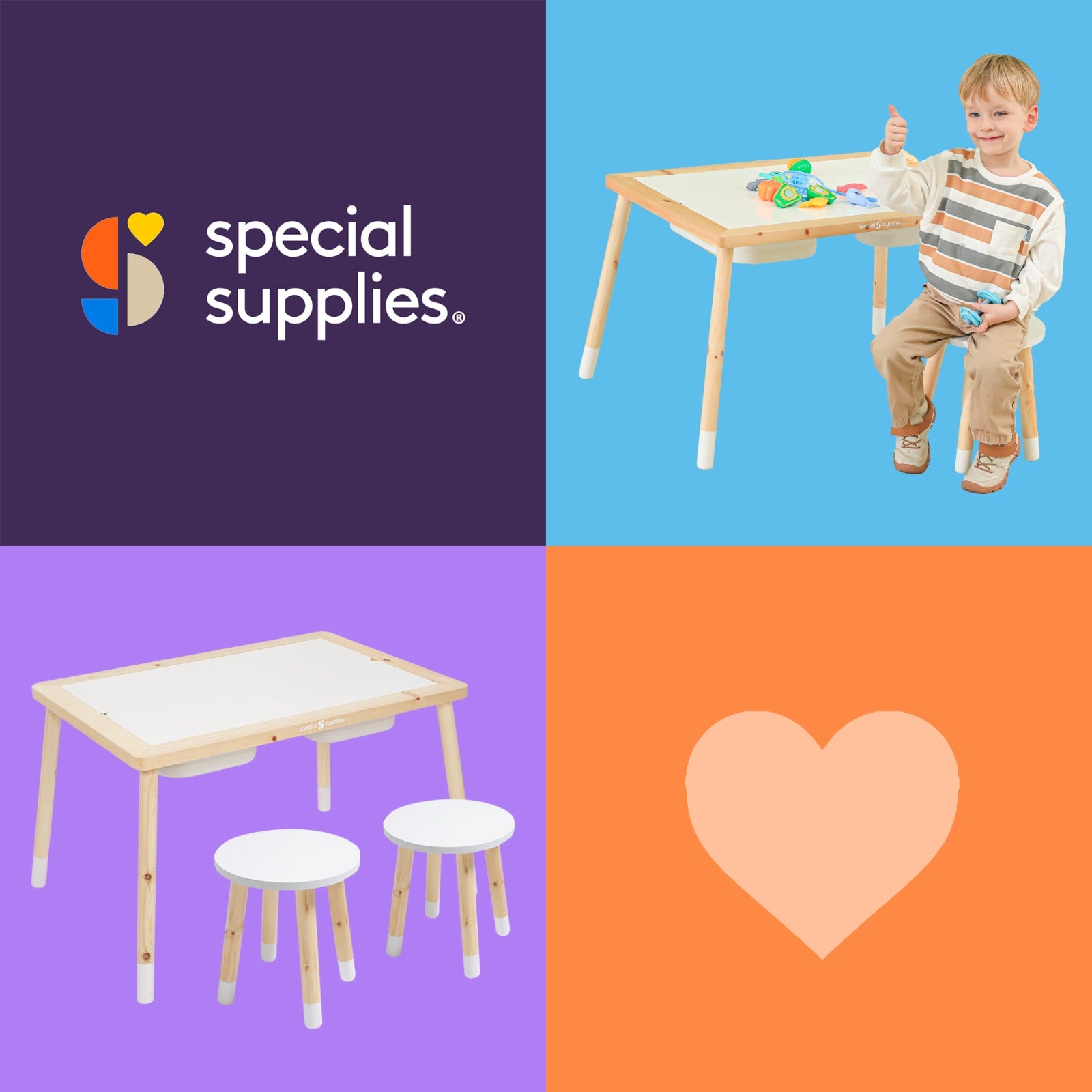 Kid’s Sensory Table Set with Deep Water and Sand Bins, Writable Lids, Chalk and Dry Erase Markers, and 2 Children’s Stools - Insight Family Market