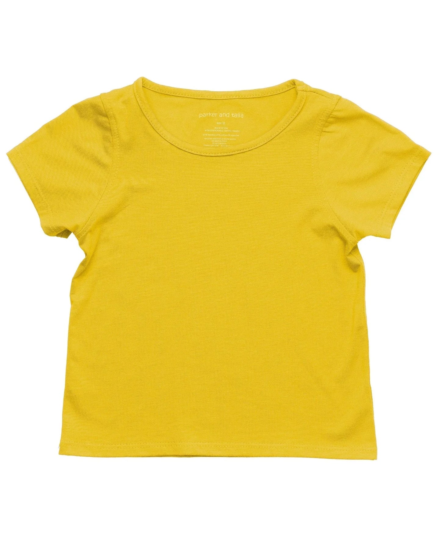 yellow short sleeve sensory-friendly kids t-shirt on white background