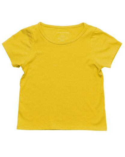 yellow short sleeve sensory-friendly kids t-shirt on white background