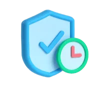 3D shield icon with checkmark and clock, symbolizing shipping protection and security